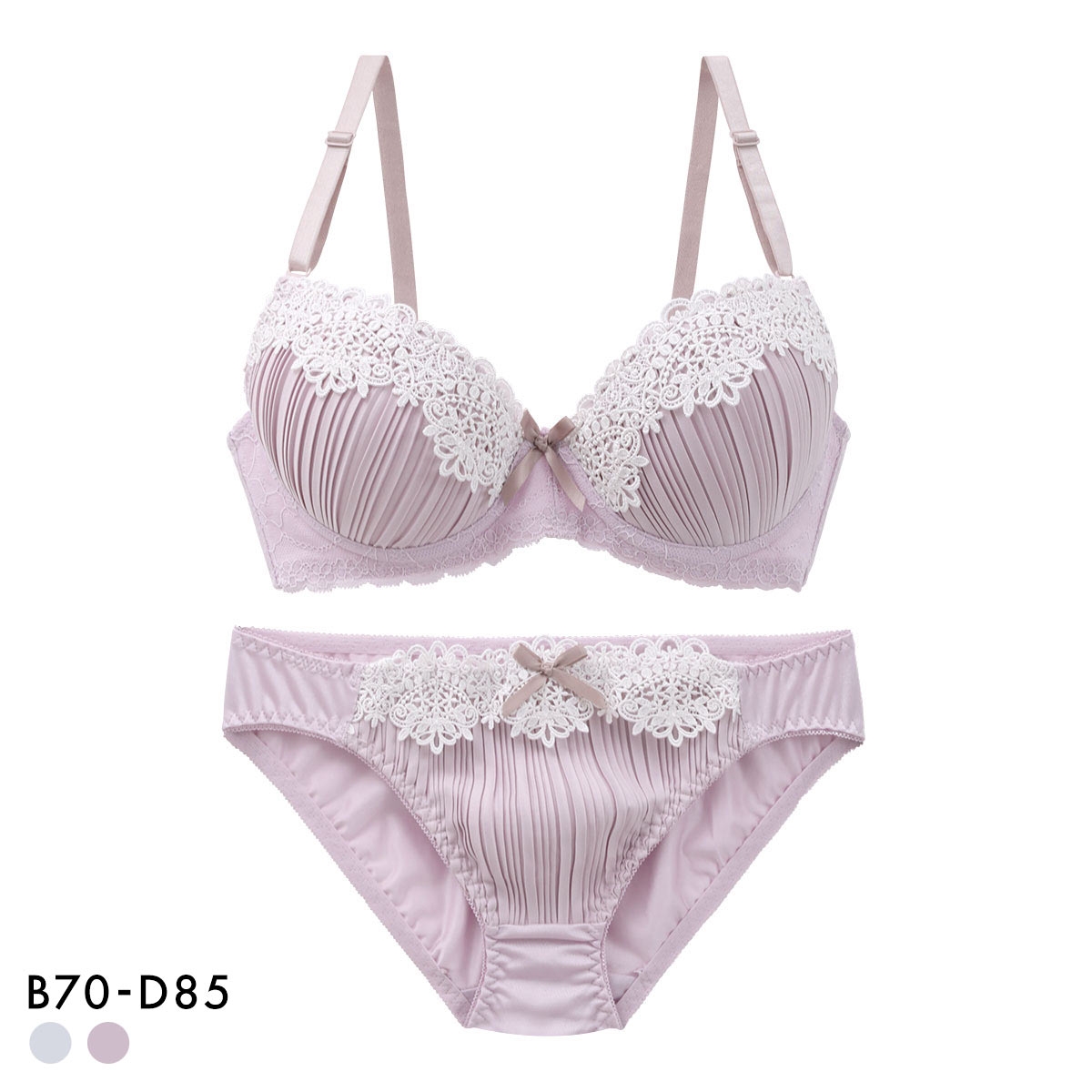 ピュアシェリ 脇高 ロマンティックプリーツ ブラセット BCD 谷間 盛り 脇寄せ ブラジャー ショーツ セット PURECHERIE(SB-ストロベリー-B70-M)