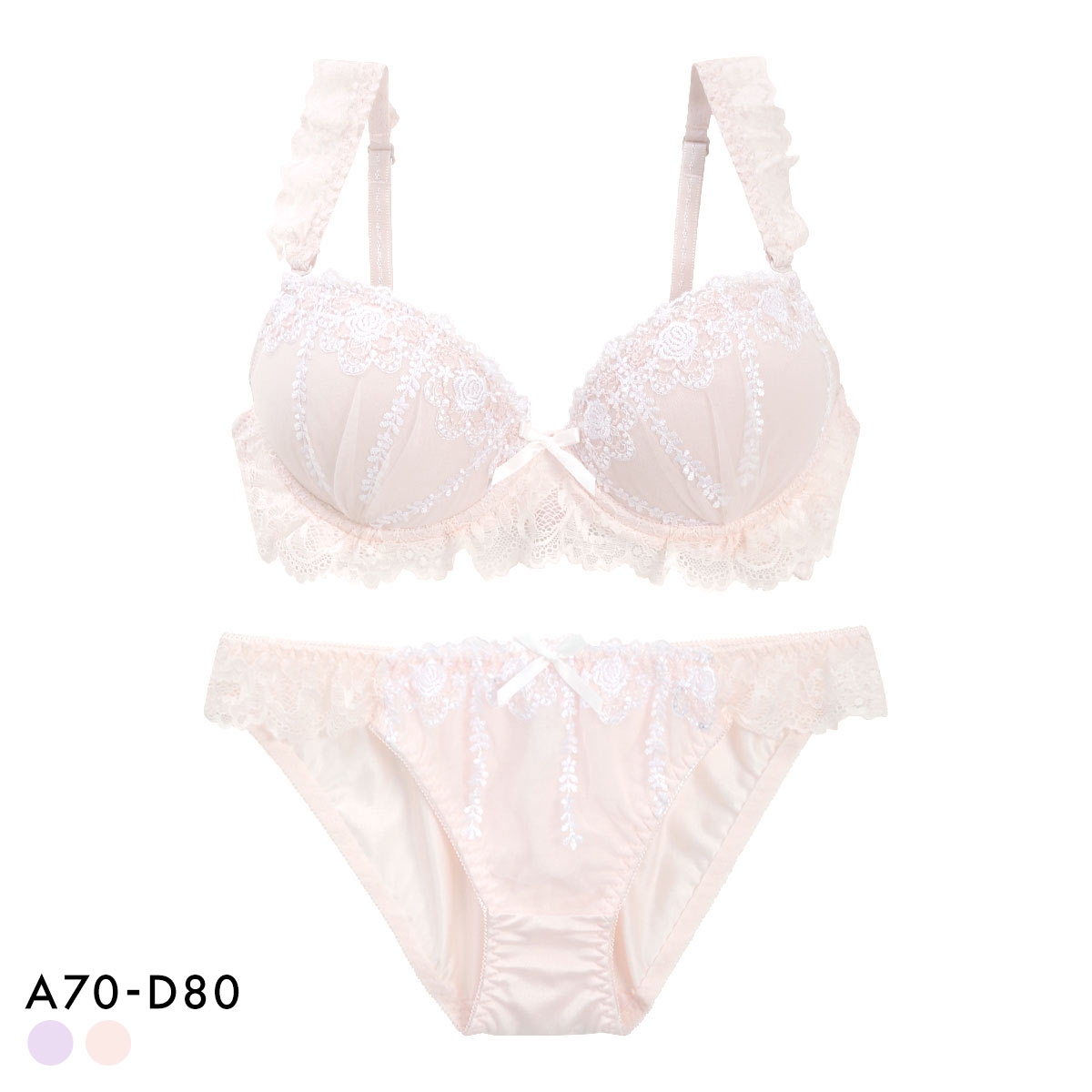 ピュアシェリ ロマンティックローズ ブラセット ABCD 谷間 盛り 脇寄せ ブラジャー ショーツ セット PURECHERIE(LPE-薄ピーチ-A70-M)