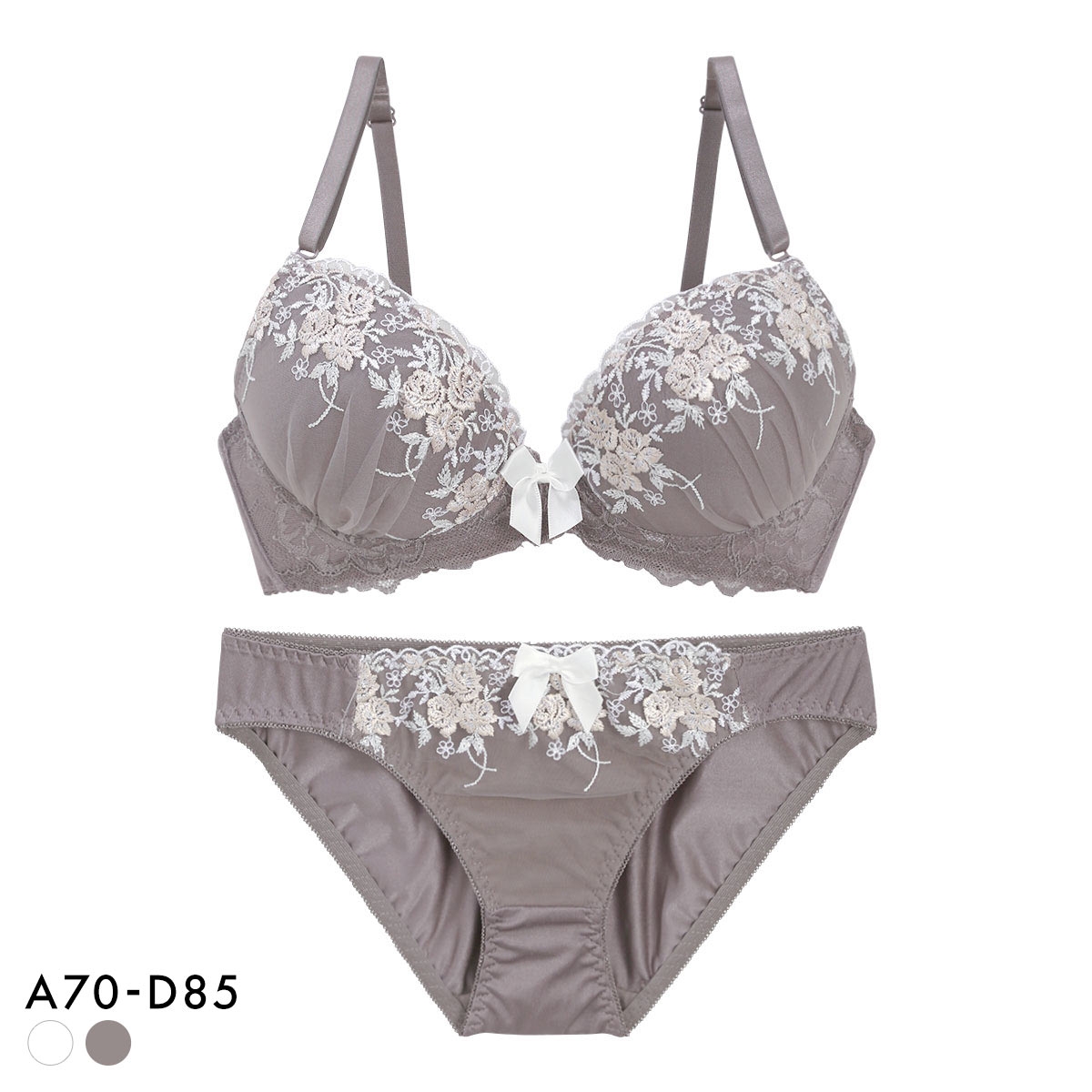 ピュアシェリ ローズブーケ ブラセット ABCD 谷間 盛り 脇寄せ ブラジャー ショーツ セット PURECHERIE 大きいサイズ(BR-ブラウン-A70-M)