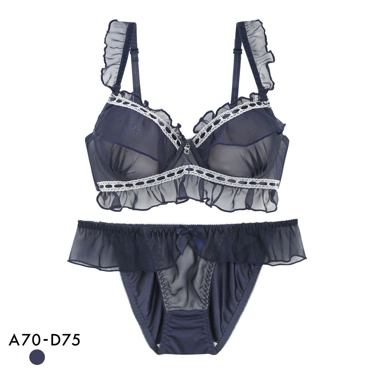 ライクキャットシリーズ 脇高 シフォンリボン通し ブラセット ABCD 脇肉 谷間 盛り 脇寄せ バストアップ ブラジャー ショーツ Like Cat Series(KO-コン-A70-M)