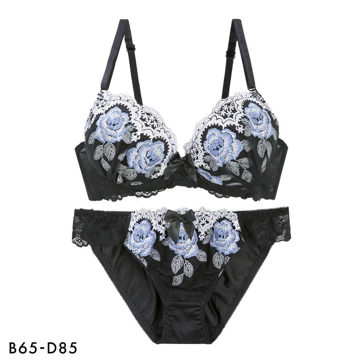 ピュアシェリ 脇高 ロイヤルローズ ブラセット ABCD 谷間 盛り 脇寄せ ブラジャー ショーツ セット PURECHERIE(BK-ブラック-B65-M)