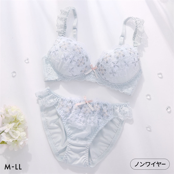 ピュアシェリ ガーリーフラワー ノンワイヤー ブラセット M L LL ブラジャー ショーツ セット ワイヤレス PURECHERIE