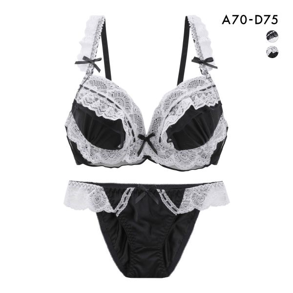 ピュアシェリ スウィートフリルリボン ブラセット ABCD ブラジャー ショーツ セット メイド風 コス 谷間 L字 脇寄せ 盛り PURECHERIE