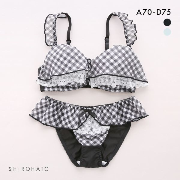 ピュアシェリ ギンガムチェックシフォンフリル ブラセット ABCD 盛り 谷間 ブラジャー ショーツ セット PURECHERIE