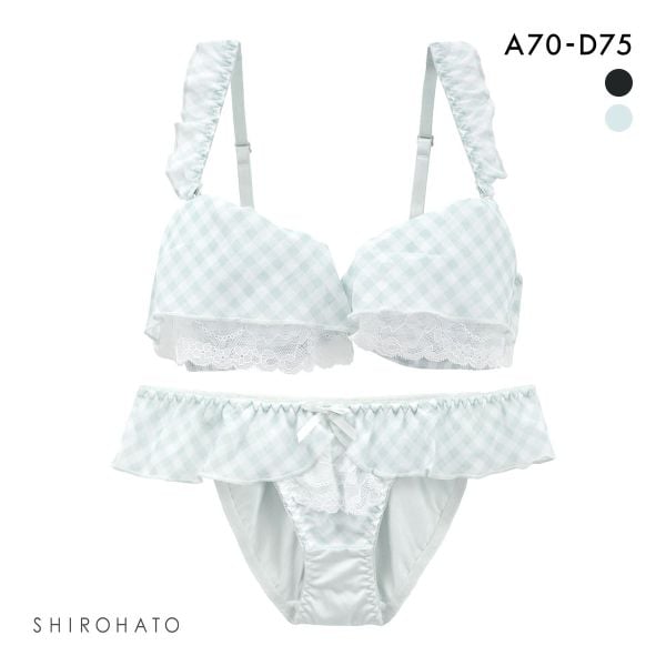 ピュアシェリ ギンガムチェックシフォンフリル ブラセット ABCD 盛り 谷間 ブラジャー ショーツ セット PURECHERIE