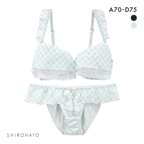 ピュアシェリ ギンガムチェックシフォンフリル ブラセット ABCD 盛り 谷間 ブラジャー ショーツ セット PURECHERIE
