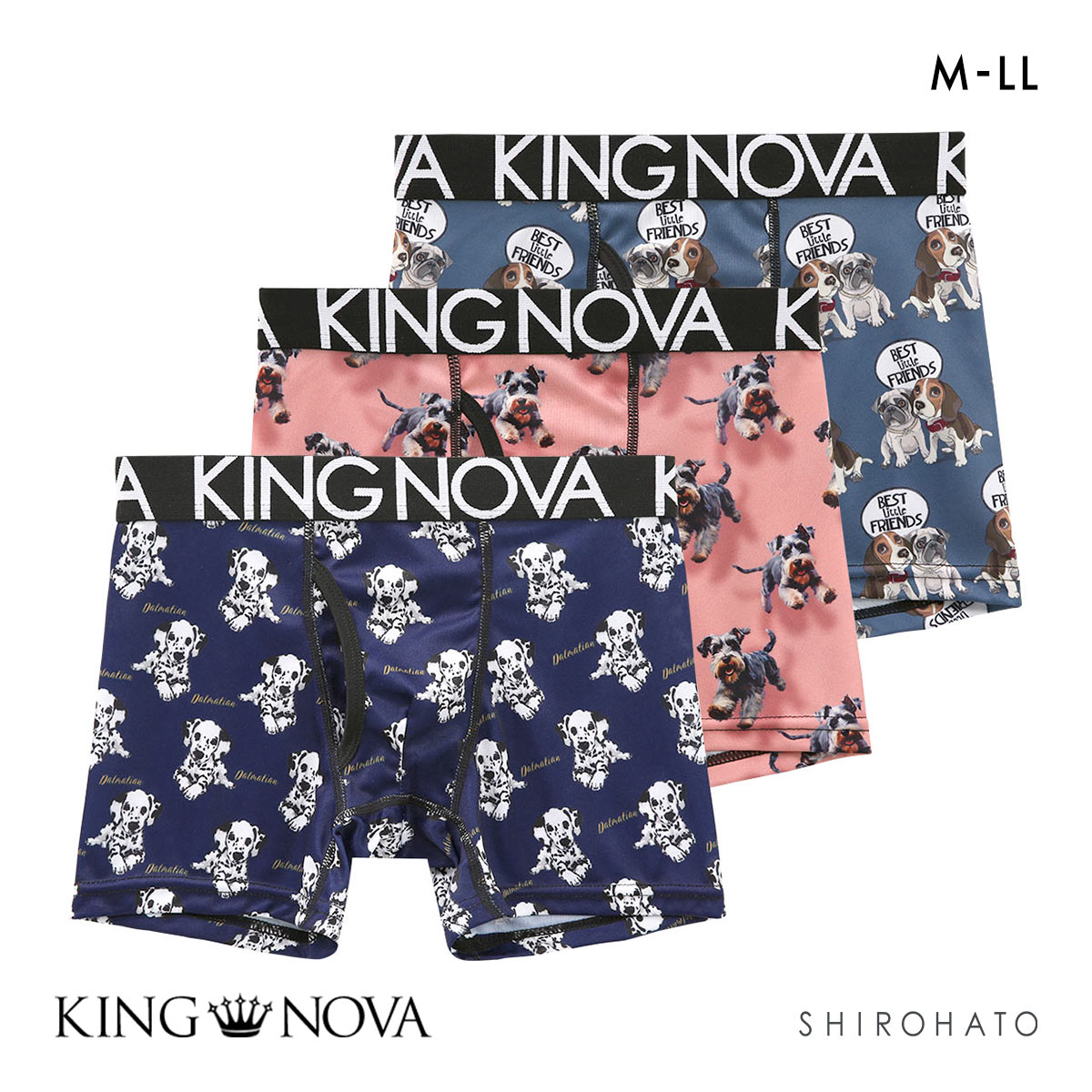 キングノバ ボクサーパンツ メンズ 前あき わんこ柄 三枚組 3P 3点セット KING NOVA(Set-M)