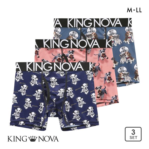 キングノバ ボクサーパンツ メンズ 前あき わんこ柄 三枚組 3P 3点セット KING NOVA キングノバ ボクサーパンツ メンズ 前あき わんこ柄 三枚組 3P 3点セット KING NOVA
