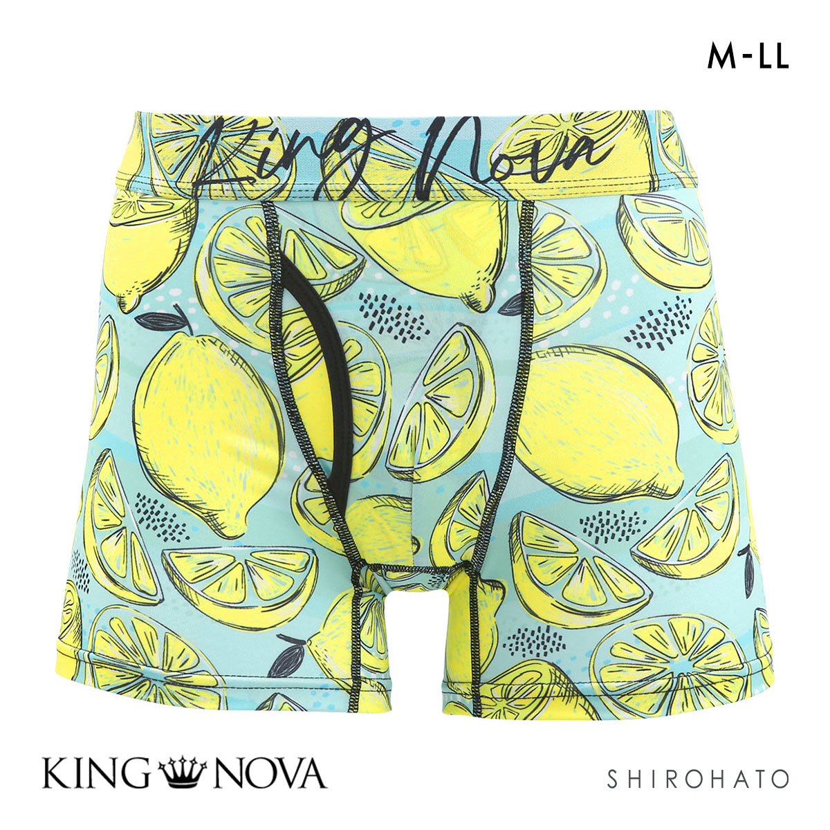 キングノバ レモン柄 冷感ボクサーパンツ メンズ 前開き M L LL 接触冷感 ひんやり 涼しい 快適 KING NOVA ストレッチ プリント(LE-レモン-M)