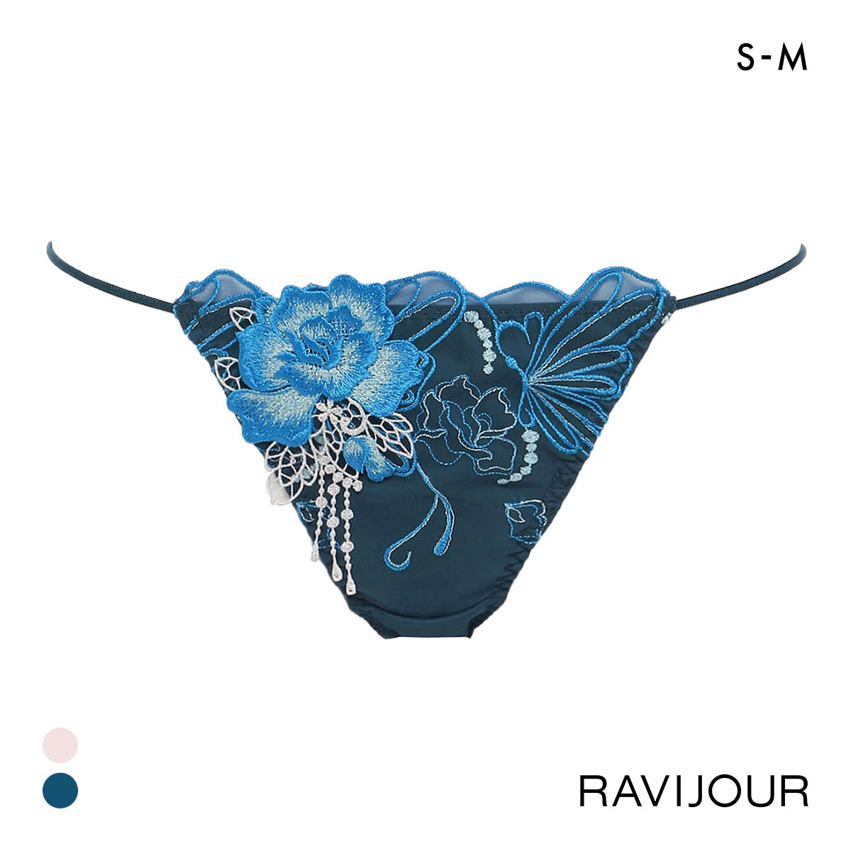 ラヴィジュール シャイニーバタフライ エンブレース Tバック SM バックレース 透け ストリング RAVIJOUR(BU-ブルー-S)