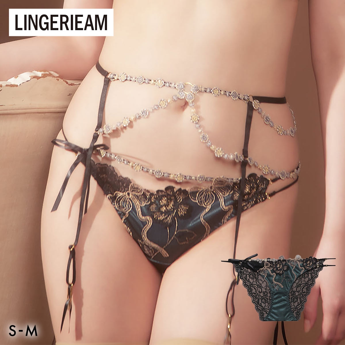 LINGERIEAM ラピダリー ショーツ ノーマルショーツ SM バックレース 透け RAVIJOUR ラヴィジュール(GR-グリーン-S)