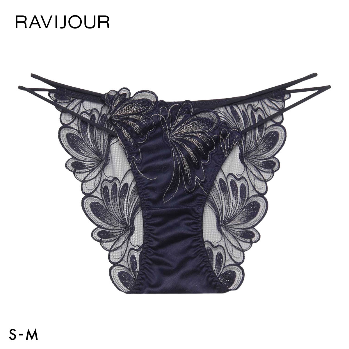 ラヴィジュール エリュナ エンブロイダリーレース ノーマルショーツ SM セクシー バックレース 透け RAVIJOUR(NV-ネイビー-S)