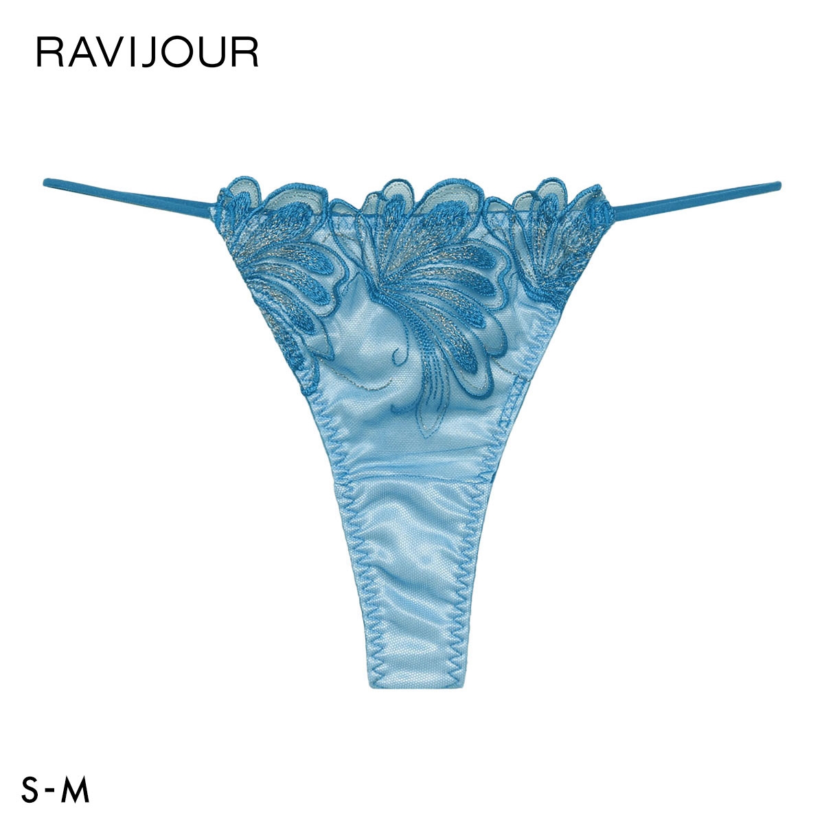 ラヴィジュール エリュナ エンブロイダリーレース Tバックショーツ SM セクシー バックレース 透け RAVIJOUR(BU-ブルー-S)