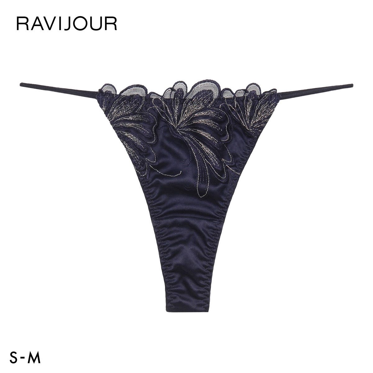 ラヴィジュール エリュナ エンブロイダリーレース Tバックショーツ SM セクシー バックレース 透け RAVIJOUR(NV-ネイビー-S)