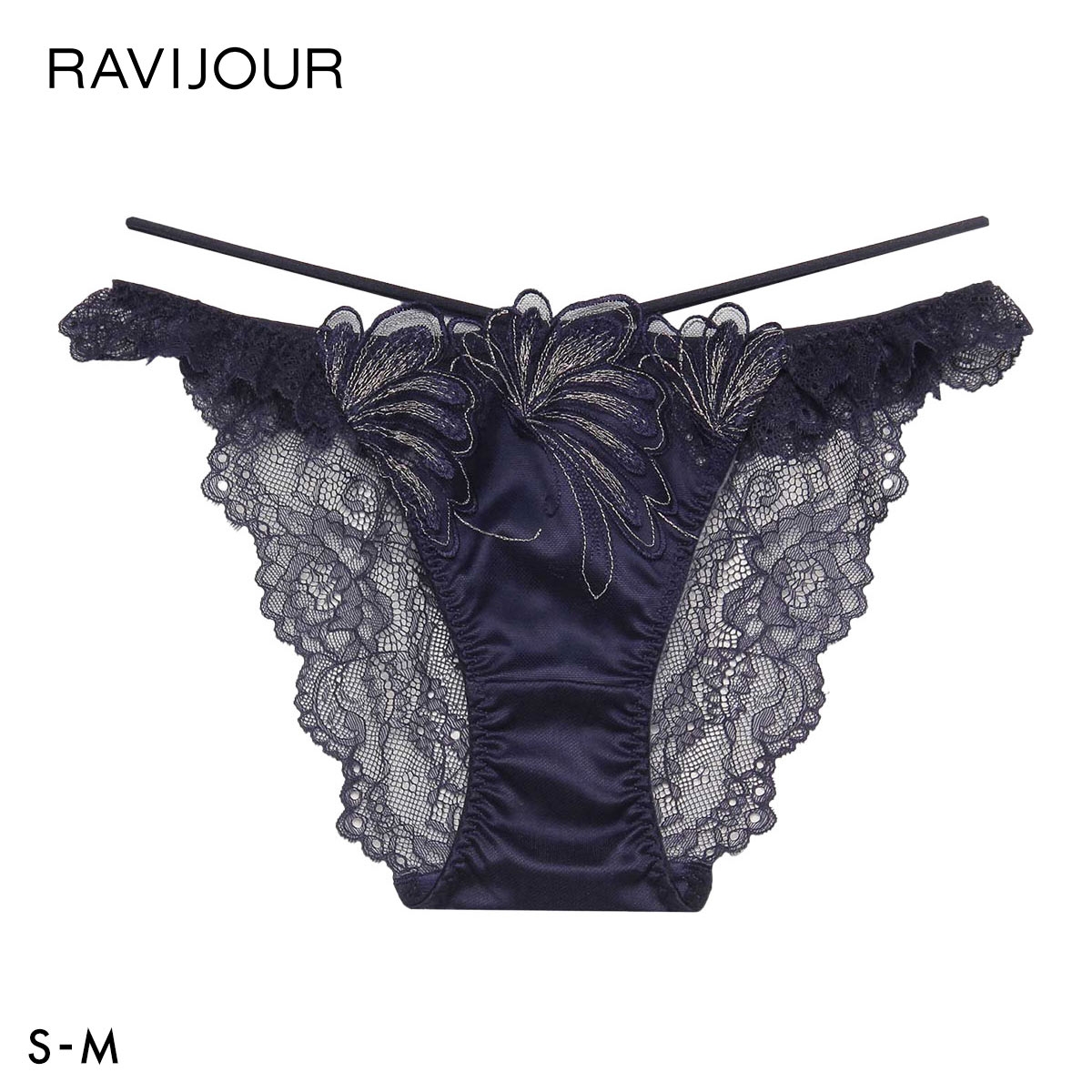 ラヴィジュール エリュナ ストレッチレース ノーマルショーツ SM セクシー バックレース 透け RAVIJOUR(NV-ネイビー-S)