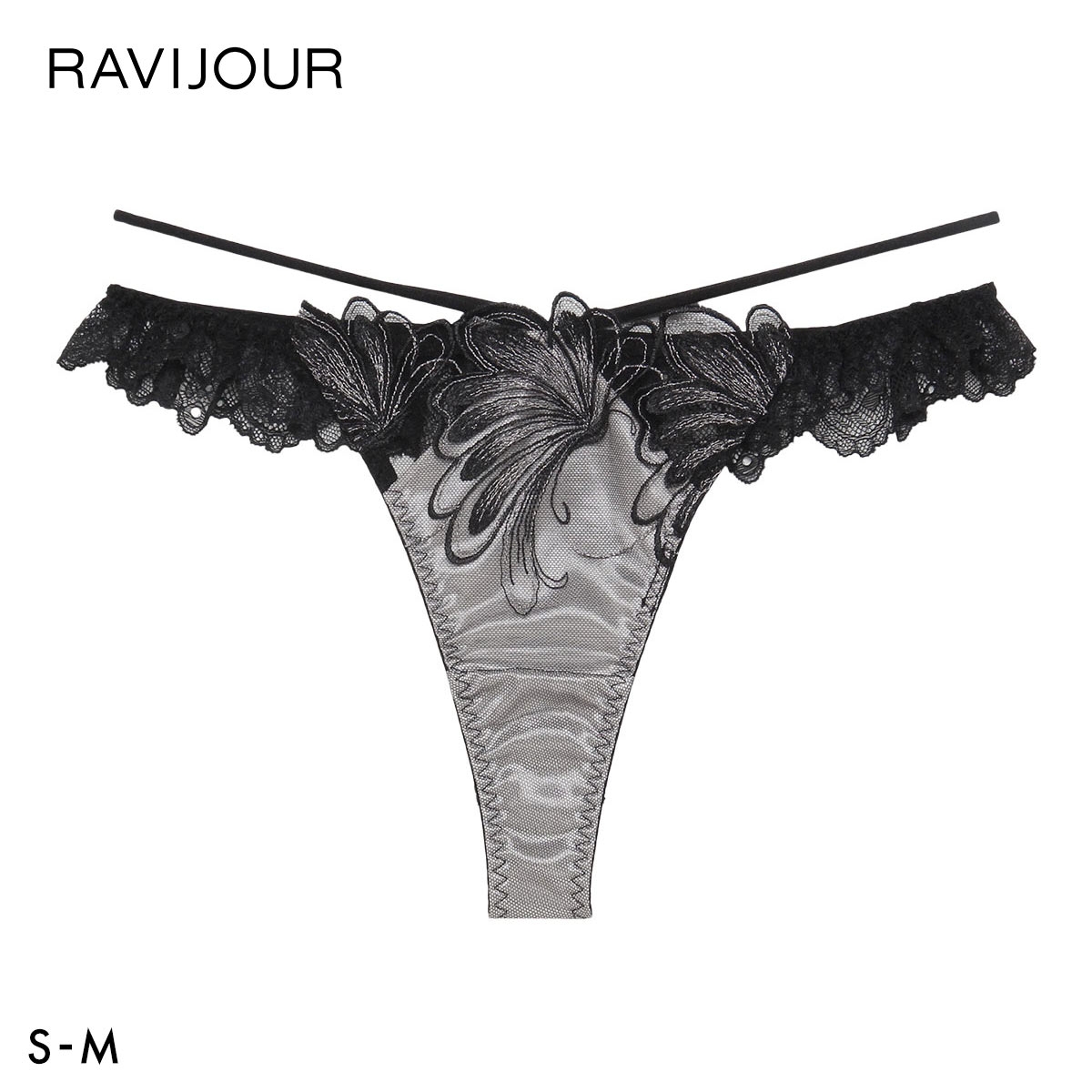 ラヴィジュール エリュナ ストレッチレース Tバックショーツ SM セクシー バックレース 透け RAVIJOUR(BK-ブラック-S)