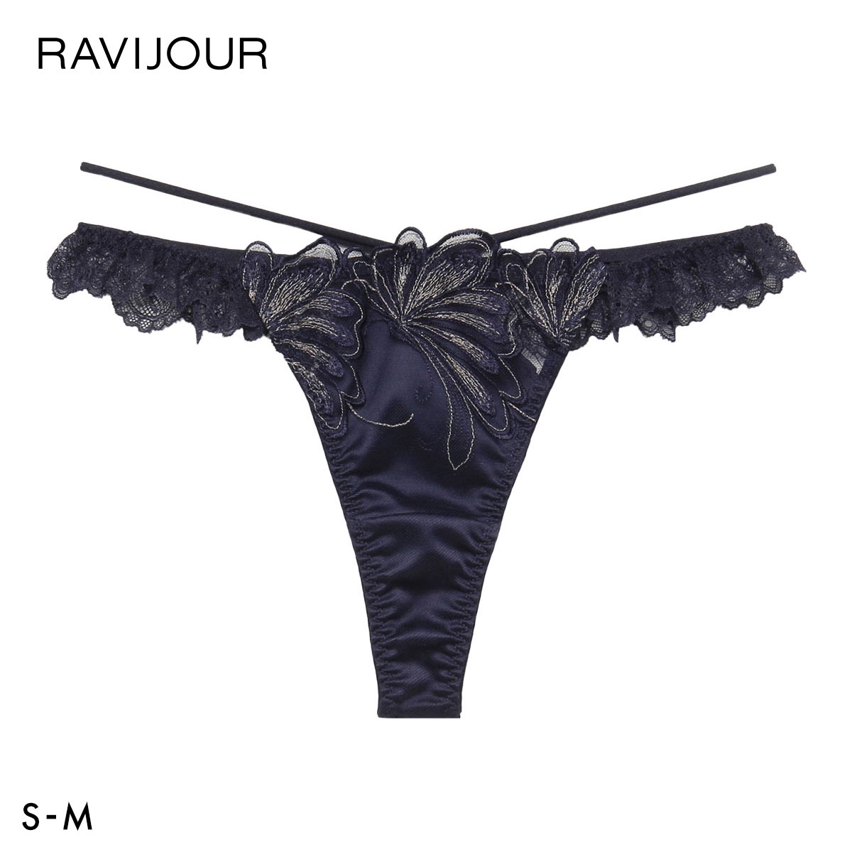 ラヴィジュール エリュナ ストレッチレース Tバックショーツ SM セクシー バックレース 透け RAVIJOUR(NV-ネイビー-S)