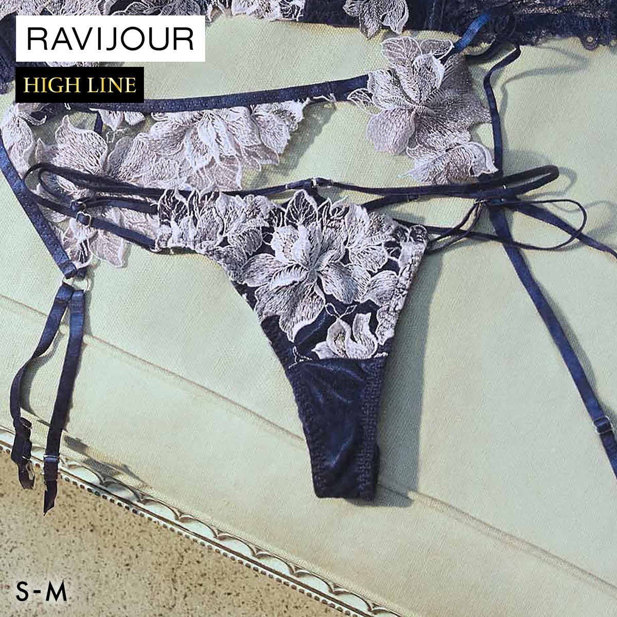ラヴィジュール ルシエル エンブロイダリー Tバックショーツ SM セクシー バックレース 透け ハイライン HIGHLINE by RAVIJOUR(NV-ネイビー-S)