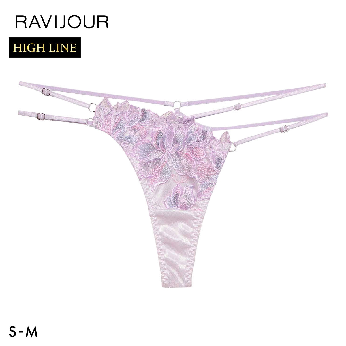 ラヴィジュール ルシエル エンブロイダリー Tバックショーツ SM セクシー バックレース 透け ハイライン HIGHLINE by RAVIJOUR(PU-パープル-S)