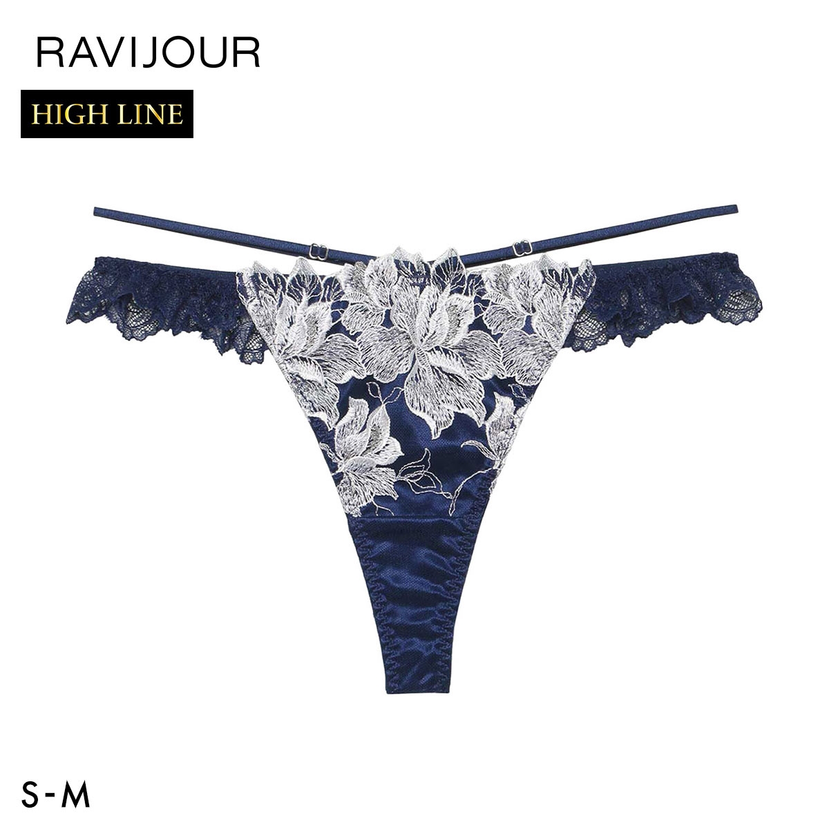 ラヴィジュール ルシエル ストレッチレース Tバックショーツ SM セクシー バックレース 透け ハイライン HIGHLINE by RAVIJOUR(NV-ネイビー-S)