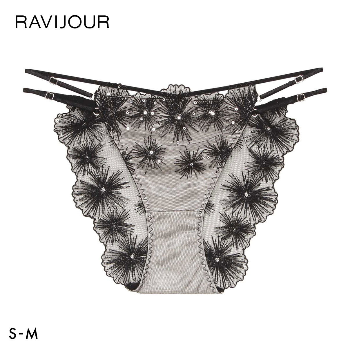 ラヴィジュール セレスティア エンブロイダリーレース ノーマルショーツ SM セクシー 総レース バックレース RAVIJOUR(BK-ブラック-S)