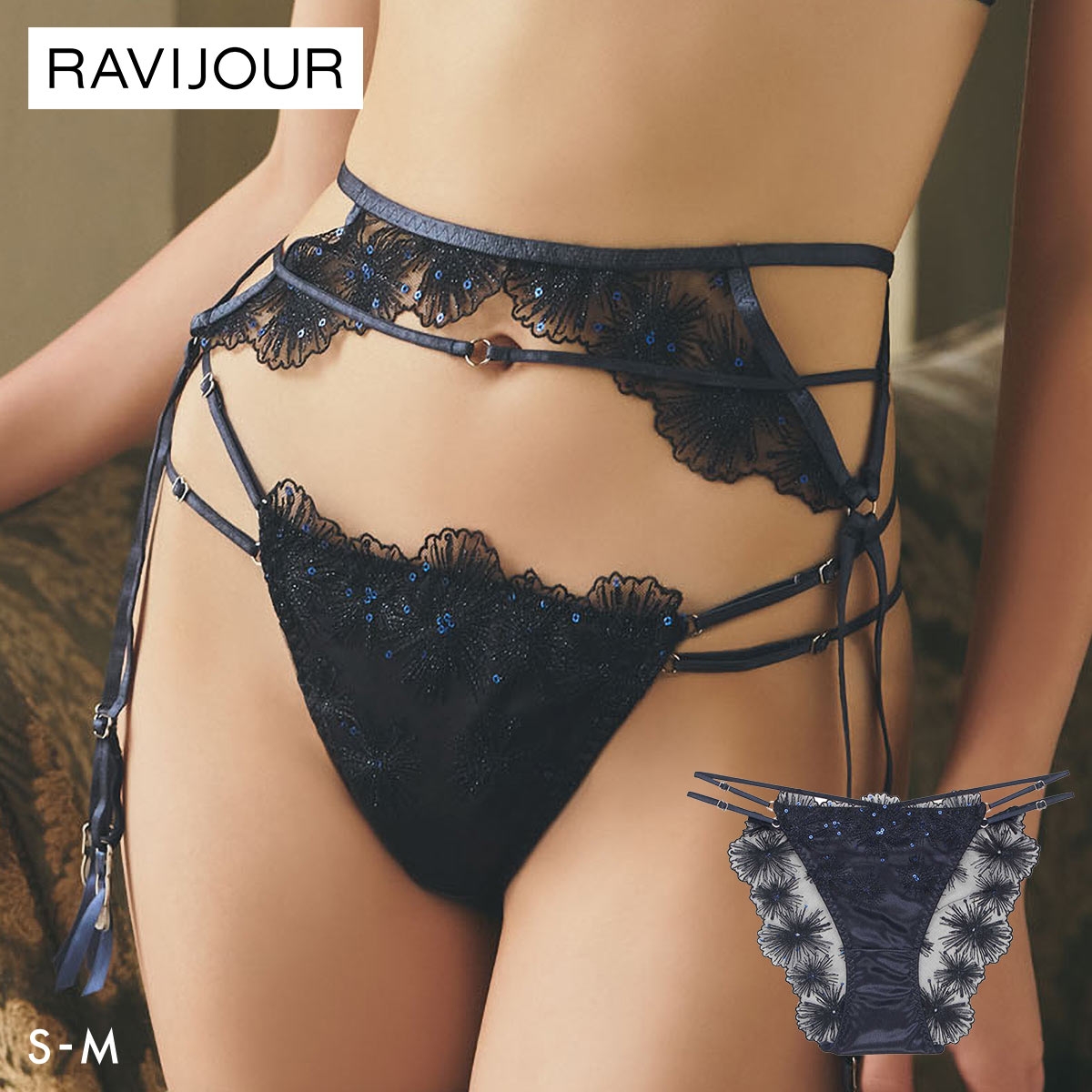 ラヴィジュール セレスティア エンブロイダリーレース ノーマルショーツ SM セクシー 総レース バックレース RAVIJOUR(NV-ネイビー-S)