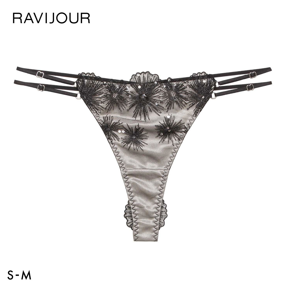 ラヴィジュール セレスティア エンブロイダリーレース Tバックショーツ SM 総レース ソング タンガ セクシー バックレース RAVIJOUR(BK-ブラック-S)