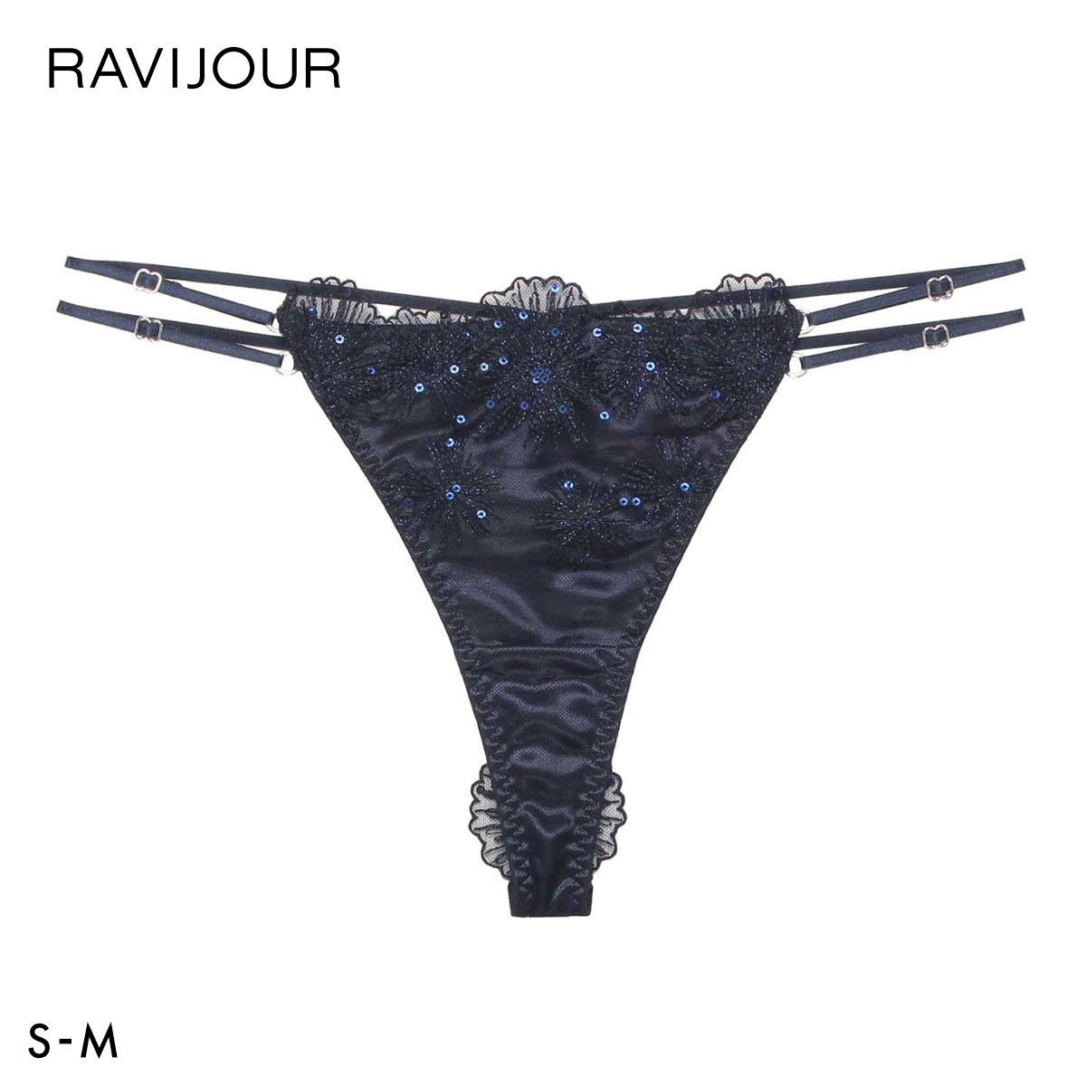 ラヴィジュール セレスティア エンブロイダリーレース Tバックショーツ SM 総レース ソング タンガ セクシー バックレース RAVIJOUR(NV-ネイビー-S)