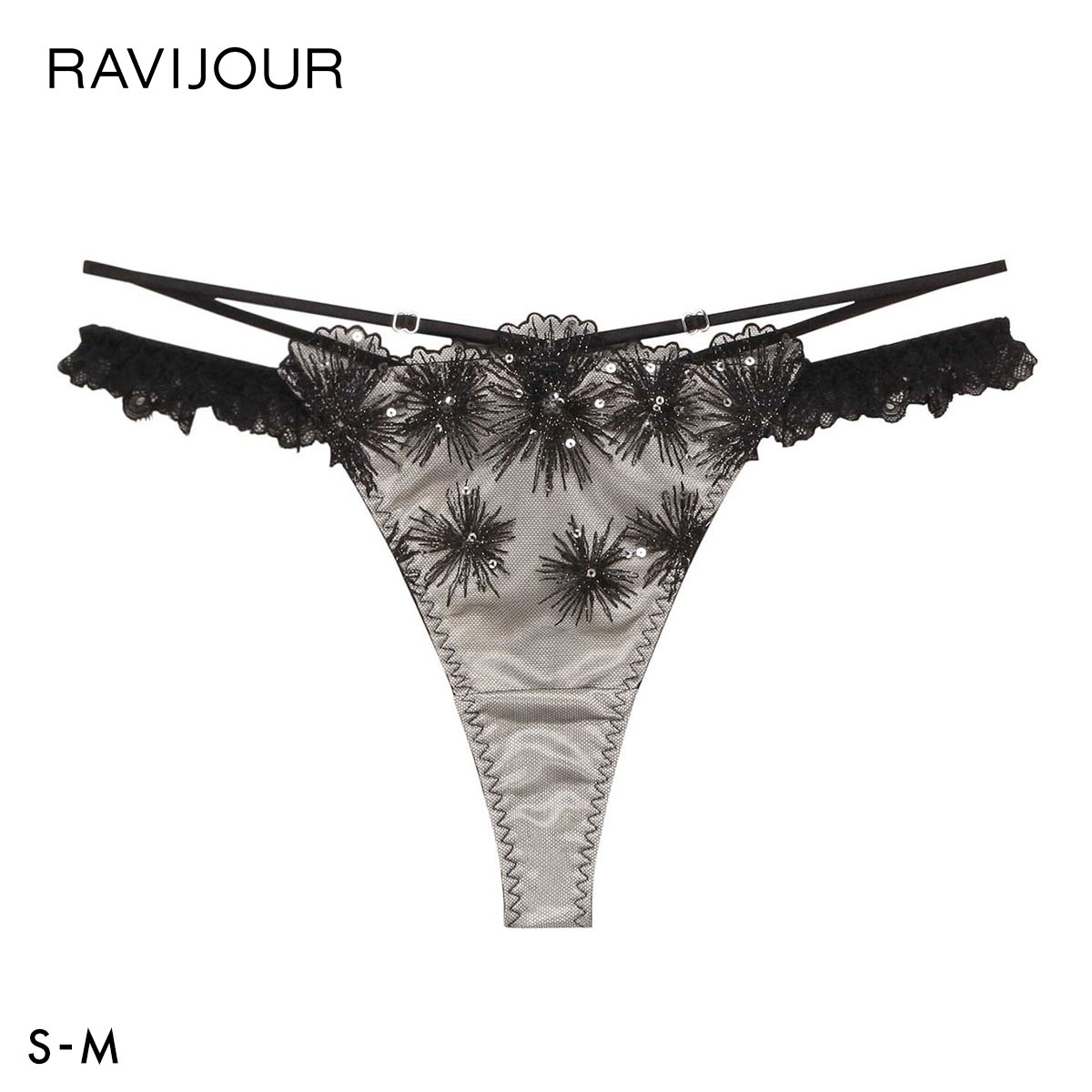 ラヴィジュール セレスティア ストレッチレース Tバックショーツ SM セクシー ソング タンガ 総レース バックレース 透け RAVIJOUR(BK-ブラック-S)