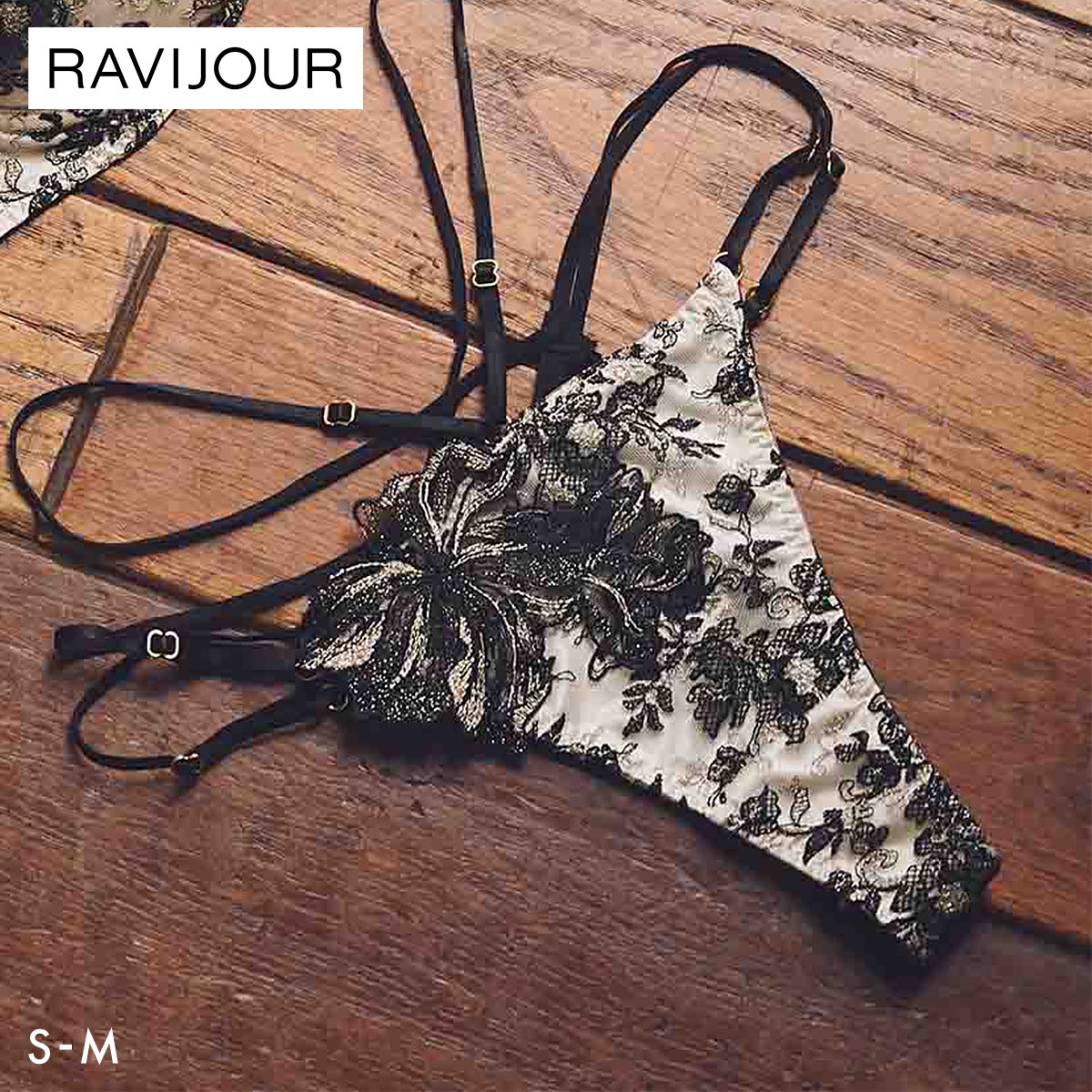 ラヴィジュール ソワリス ストレッチレース Tバックショーツ SM セクシー バックレース 透け 総レース ソング タンガ RAVIJOUR(BK-ブラック-S)