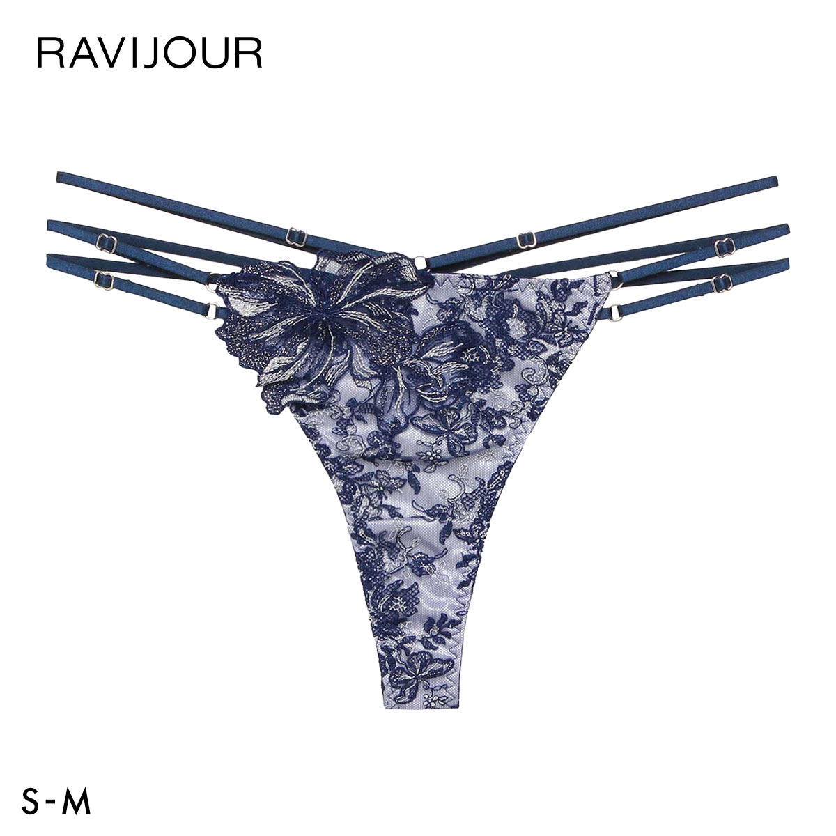 ラヴィジュール ソワリス ストレッチレース Tバックショーツ SM セクシー バックレース 透け 総レース ソング タンガ RAVIJOUR(NV-ネイビー-S)