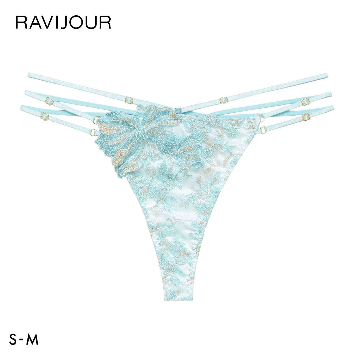 ラヴィジュール ソワリス ストレッチレース Tバックショーツ SM セクシー バックレース 透け 総レース ソング タンガ RAVIJOUR(BU-ブルー-S)