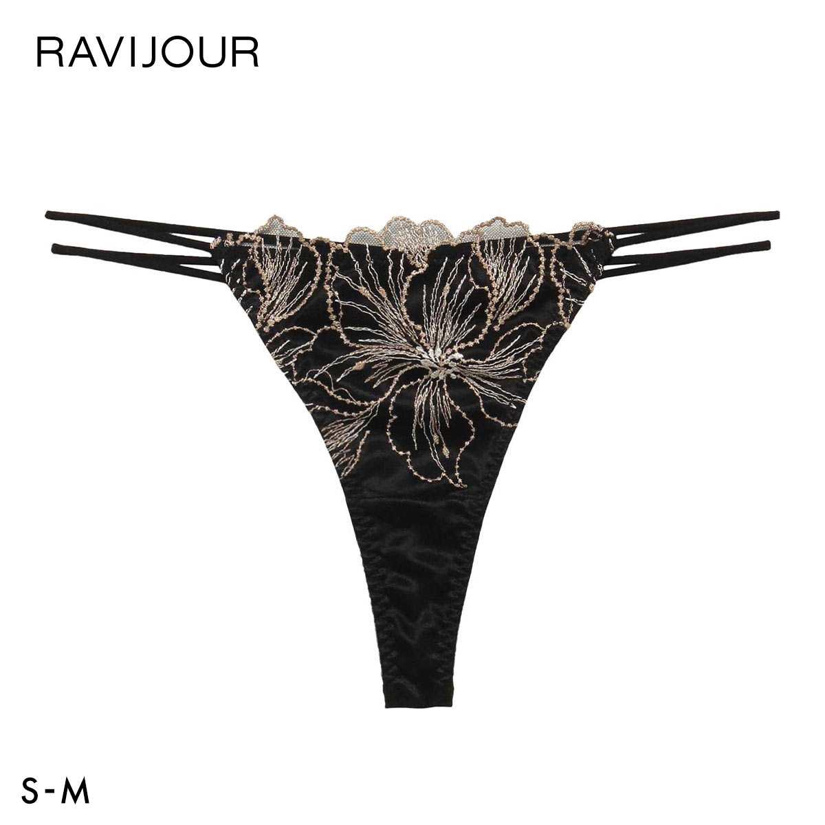 ラヴィジュール アウレリア エンブロイダリーレース Tバックショーツ SM 総レース ソング タンガ セクシー バックレース RAVIJOUR(BK-ブラック-S)