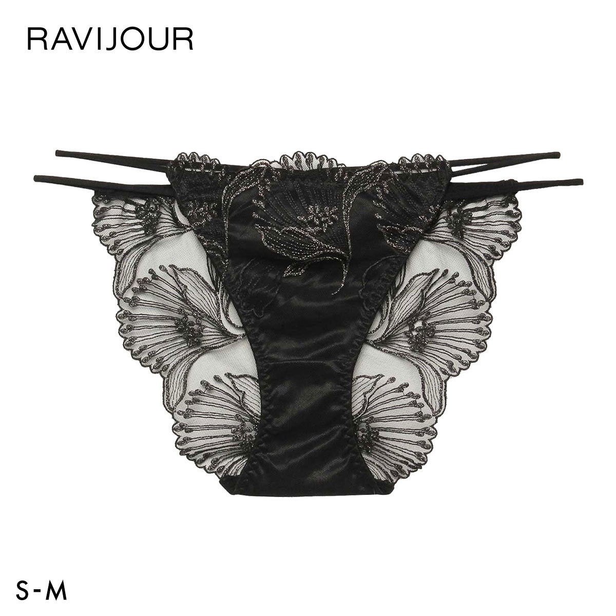 ラヴィジュール アリア エンブロイダリーレース ノーマルショーツ SM セクシー 総レース バックレース 下着 RAVIJOUR(BK-ブラック-S)