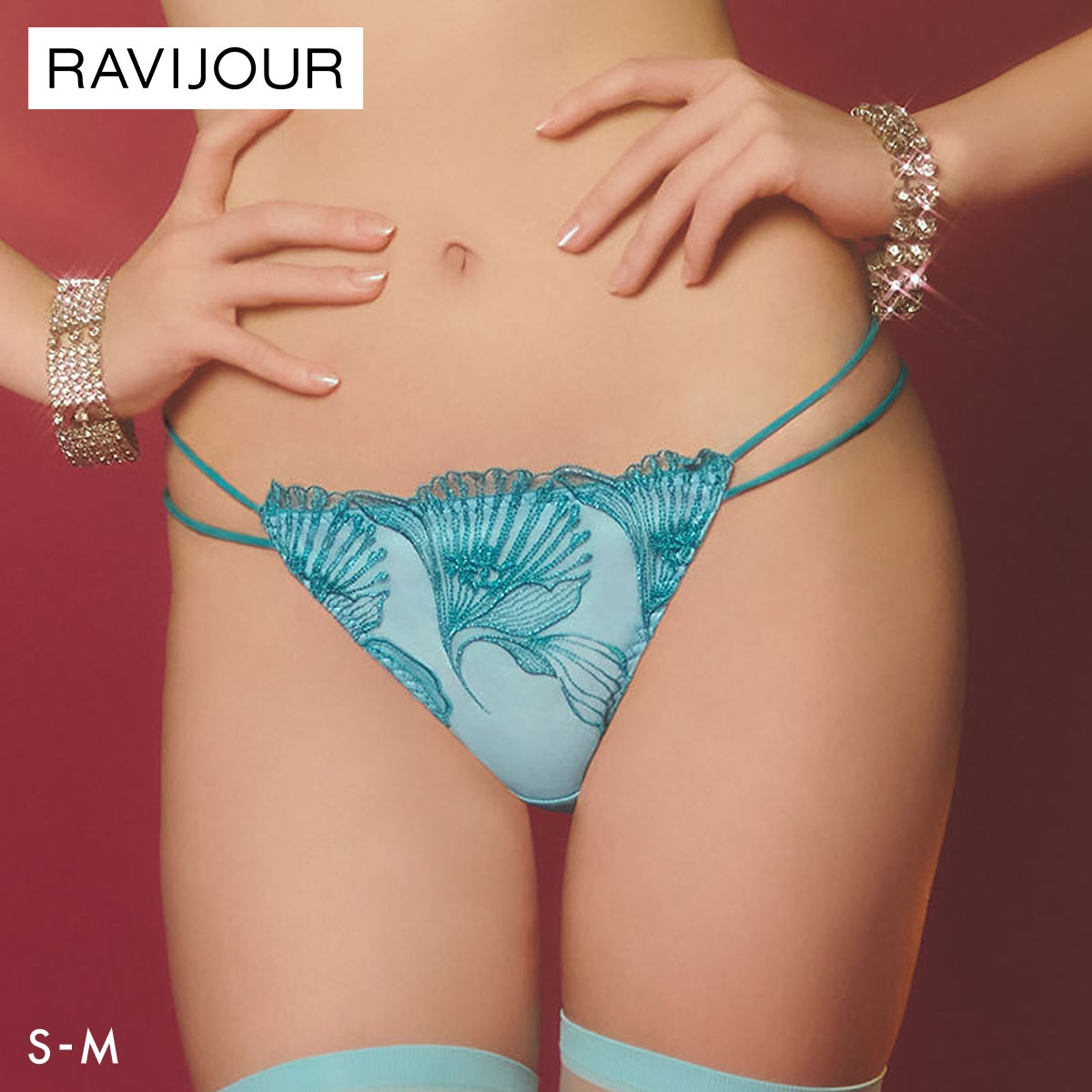 ラヴィジュール アリア エンブロイダリーレース ノーマルショーツ SM セクシー 総レース バックレース 下着 RAVIJOUR(BU-ブルー-S)