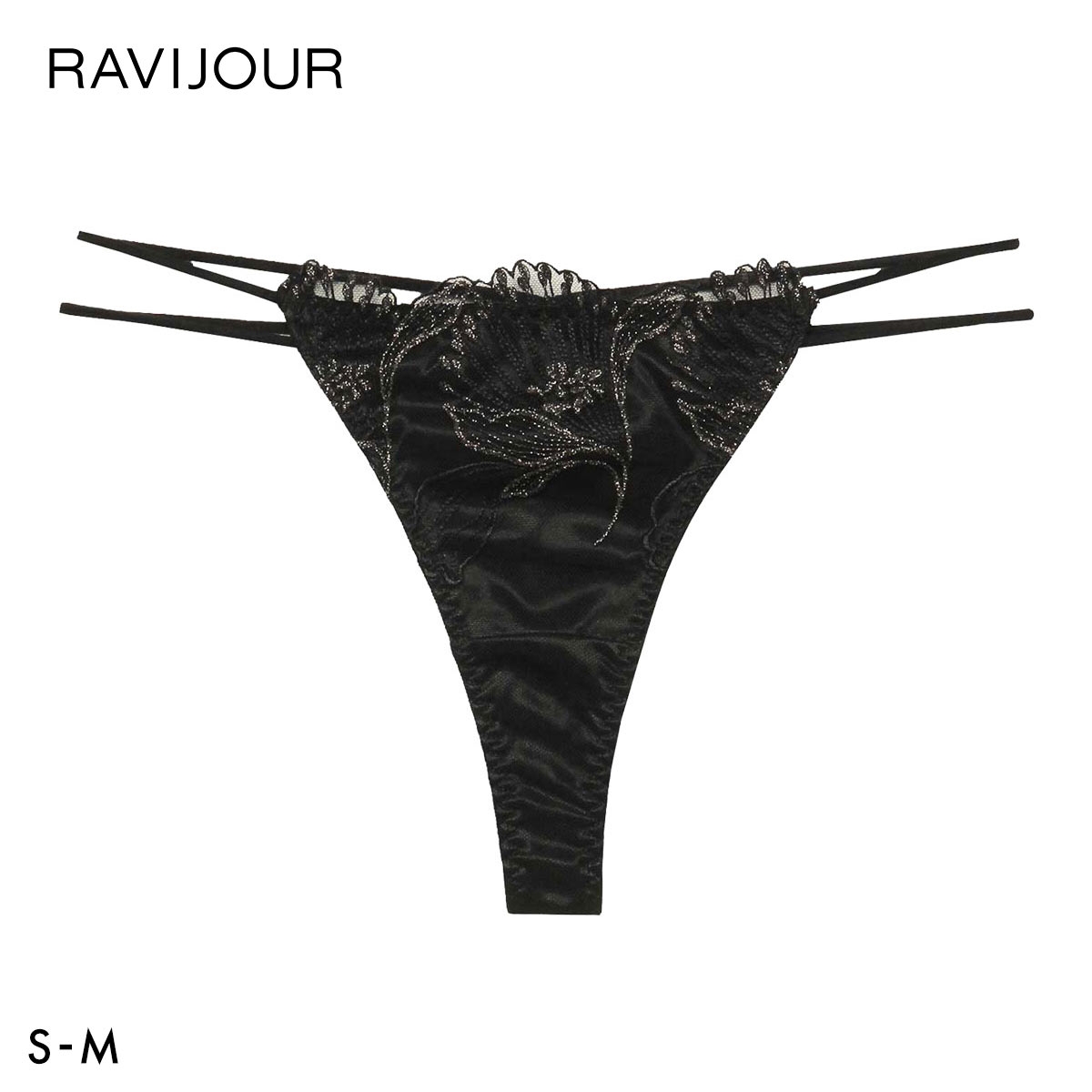ラヴィジュール アリア エンブロイダリーレース Tバックショーツ SM 総レース ソング タンガ セクシー バックレース 下着 RAVIJOUR(BK-ブラック-S)