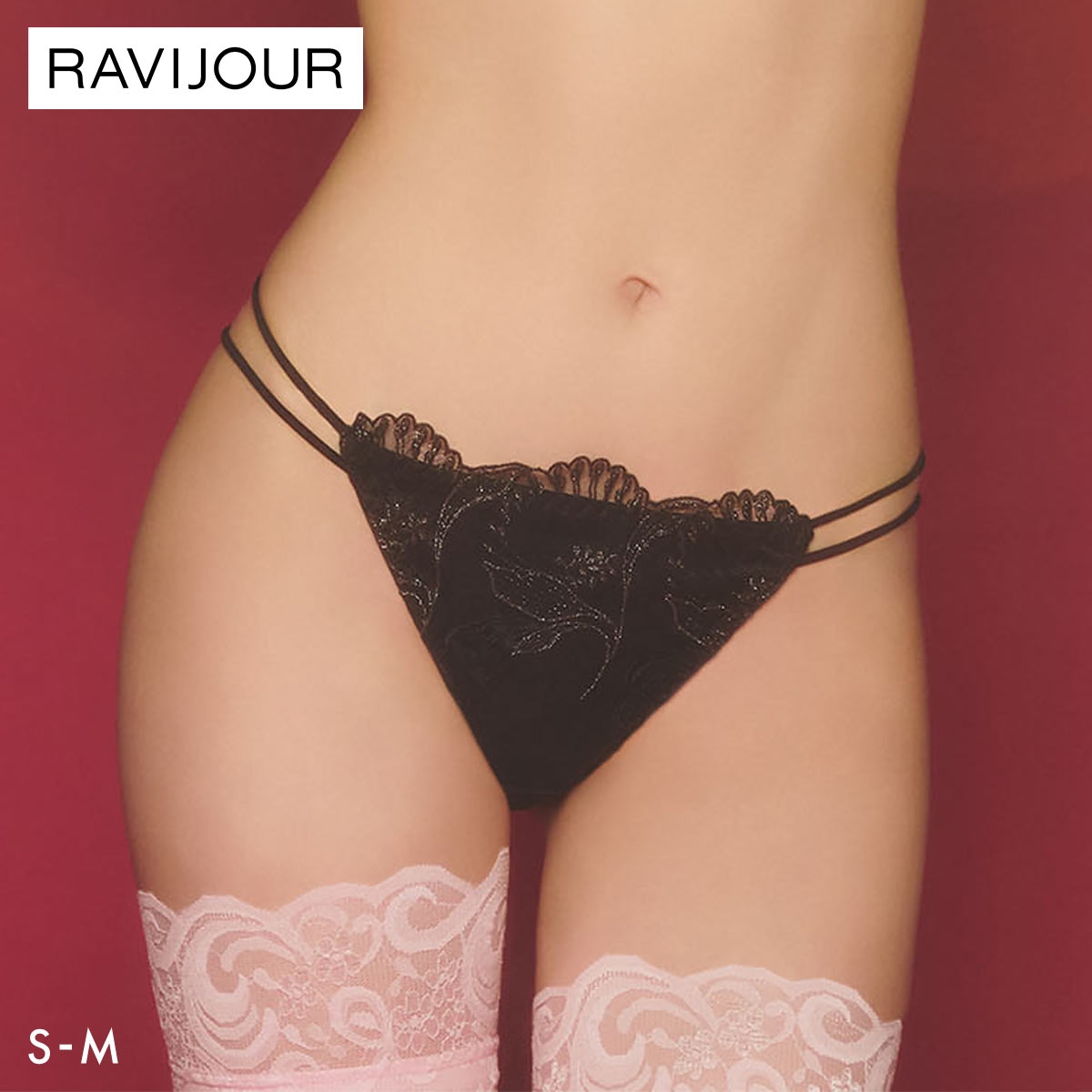 ラヴィジュール アリア ストレッチレース ノーマルショーツ SM セクシー 総レース バックレース 下着 RAVIJOUR(BK-ブラック-S)