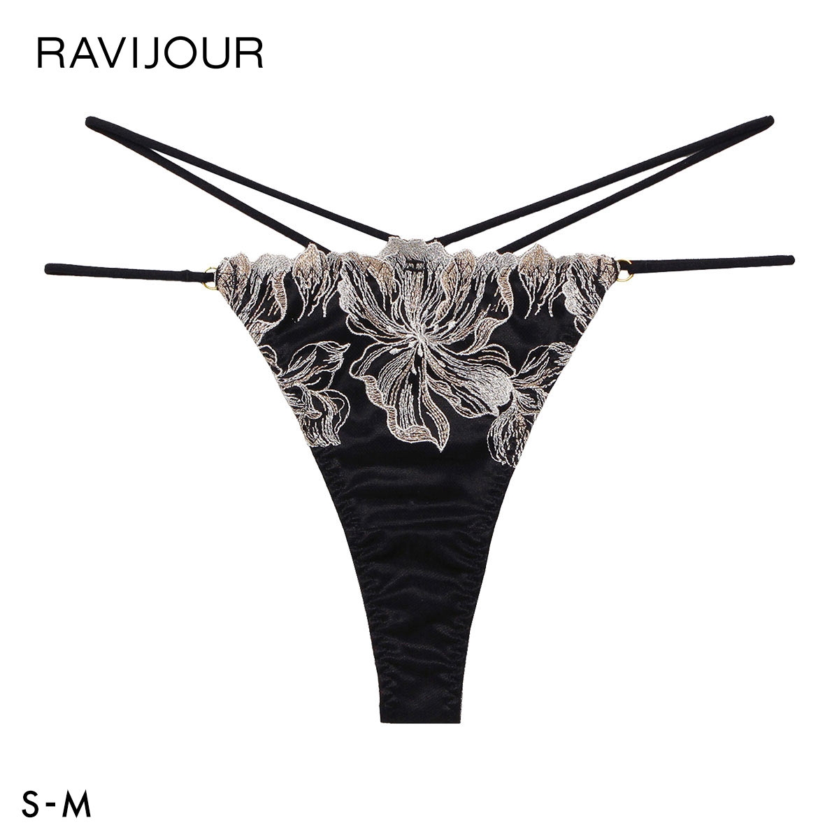 ラヴィジュール ミレイユ エンブロイダリーレース Tバックショーツ SM 総レース ソング タンガ セクシー バックレース 下着 RAVIJOUR(BK-ブラック-S)