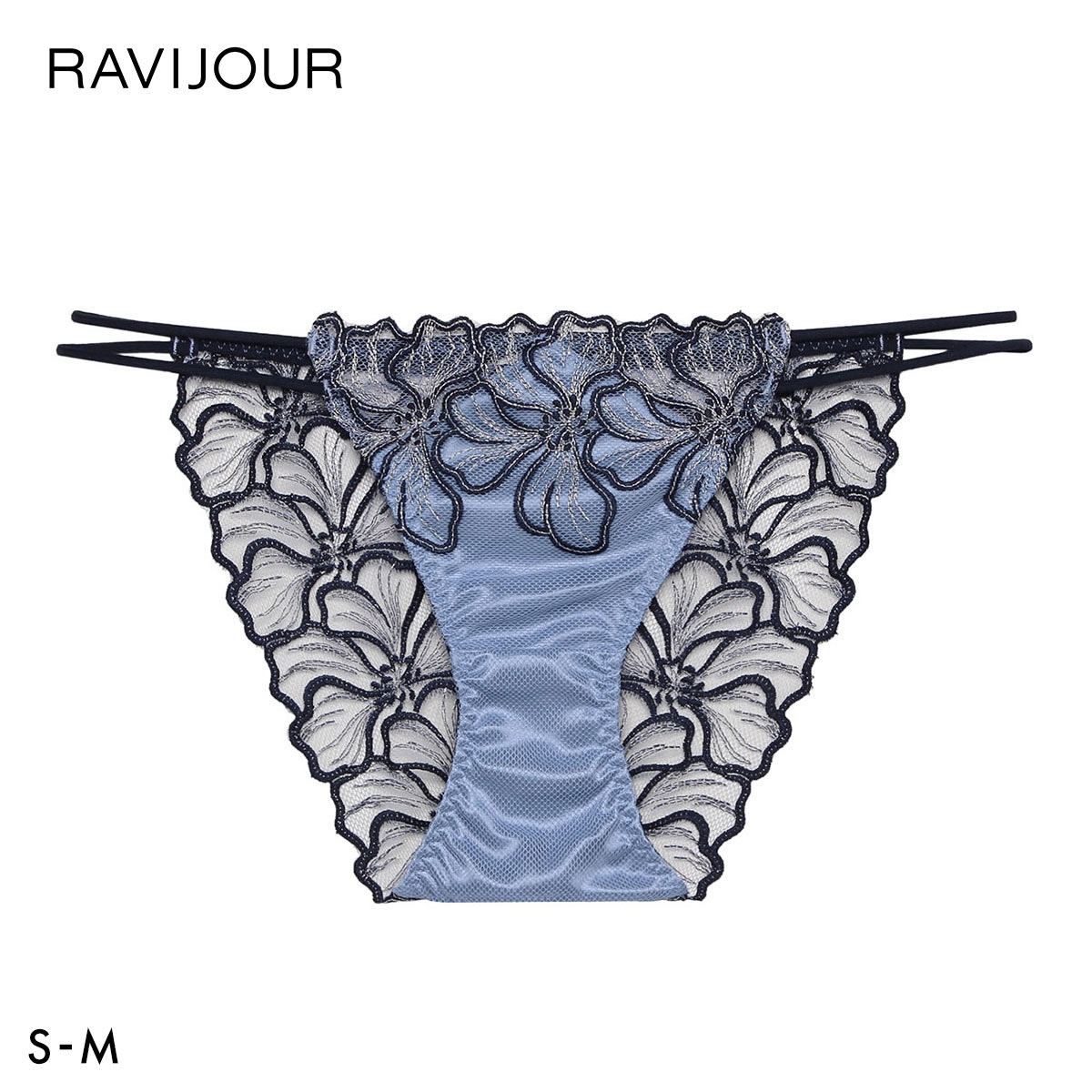 ラヴィジュール フィオラル エンブロイダリーレース ノーマルショーツ SM セクシー 総レース バックレース 下着 RAVIJOUR(NV-ネイビー-S)