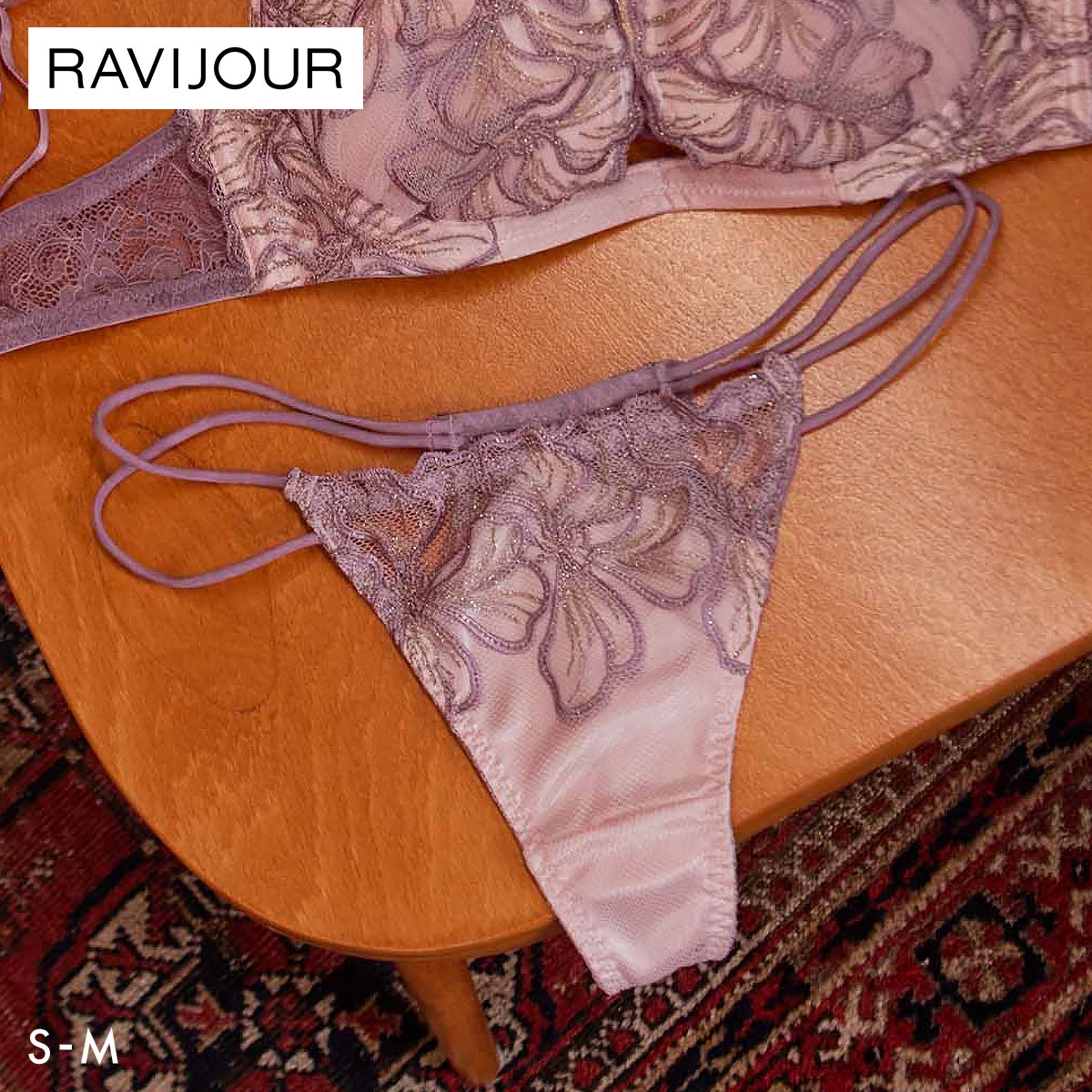 ラヴィジュール フィオラル エンブロイダリーレース Tバックショーツ SM ソング タンガ セクシー バックレース 下着 RAVIJOUR(PI-ピンク-S)