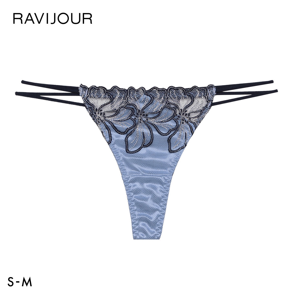 ラヴィジュール フィオラル エンブロイダリーレース Tバックショーツ SM ソング タンガ セクシー バックレース 下着 RAVIJOUR(NV-ネイビー-S)