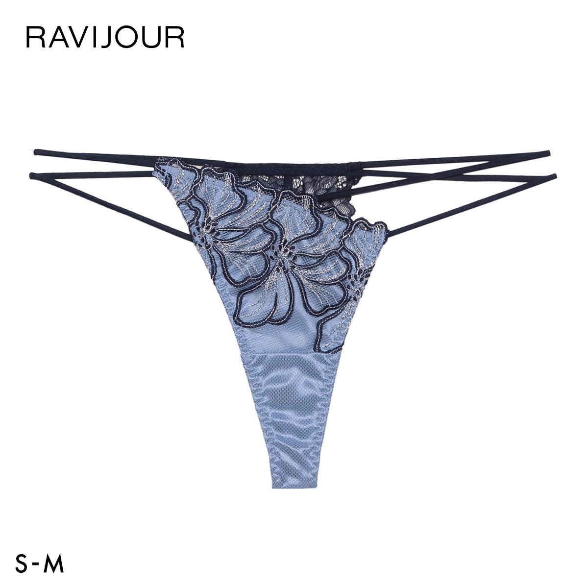 ラヴィジュール フィオラル ストレッチレース Tバックショーツ SM 総レース ソング タンガ セクシー バックレース 下着 RAVIJOUR(NV-ネイビー-S)