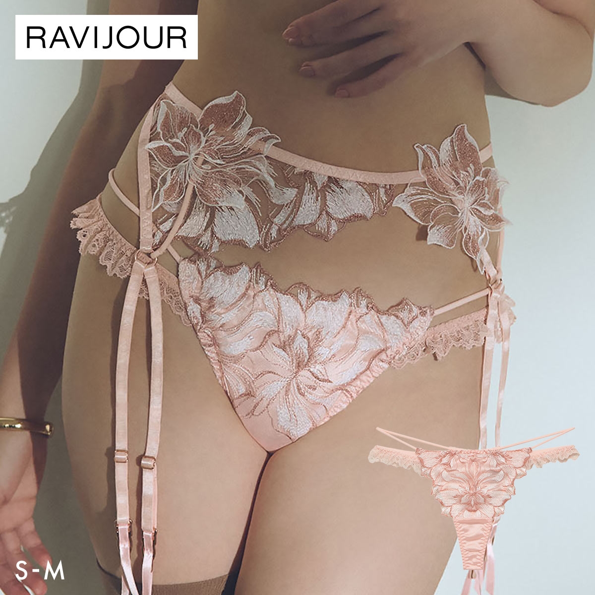 ラヴィジュール ラヴェリス エンブロイダリーレース Tバックショーツ SM 総レース ソング タンガ セクシー バックレース 下着 RAVIJOUR(PE-ピーチ-S)
