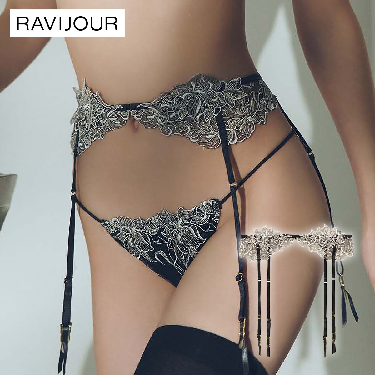 ラヴィジュール シエナ ガーター セクシー ランジェリー ガーターベルト 下着 RAVIJOUR(BK-ブラック-ONESIZE)