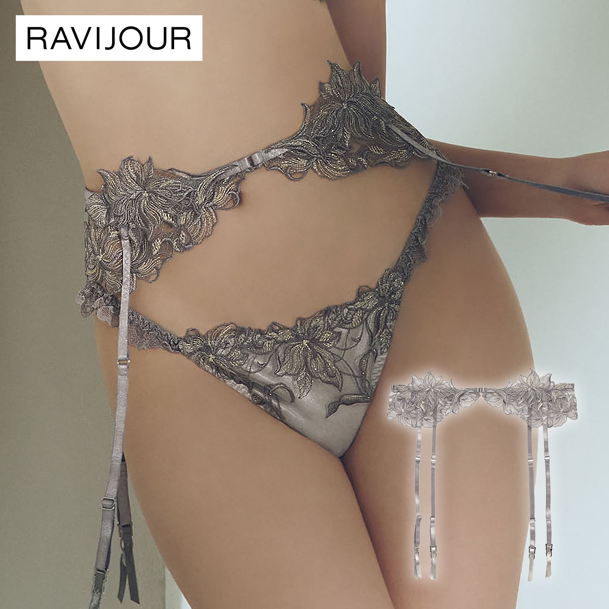 ラヴィジュール シエナ ガーター セクシー ランジェリー ガーターベルト 下着 RAVIJOUR(GY-グレー-ONESIZE)
