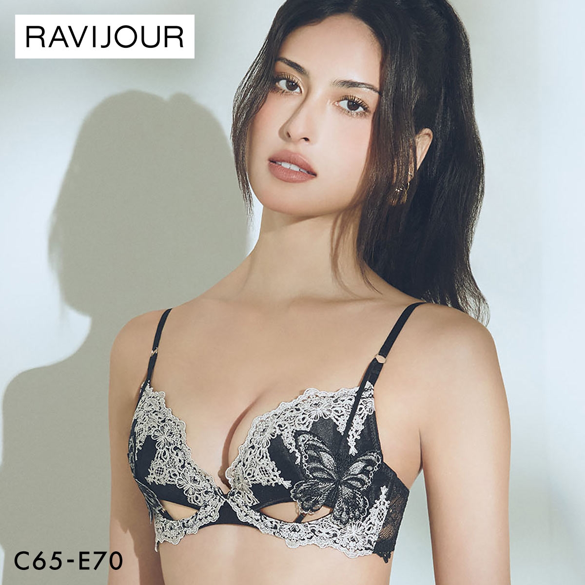 ラヴィジュール アリーヌ グラマーアップ ブラジャー CDE 盛り 谷間 バストアップ リフトアップ 下着 RAVIJOUR(BK-ブラック-C65)