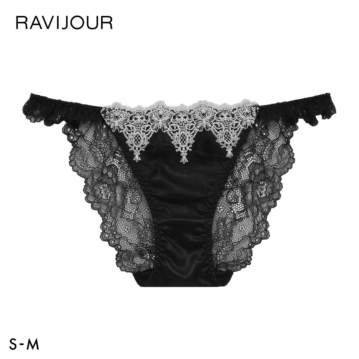 ラヴィジュール アリーヌ ストレッチレース ノーマルショーツ SM セクシー 総レース バックレース 下着 RAVIJOUR(BK-ブラック-S)