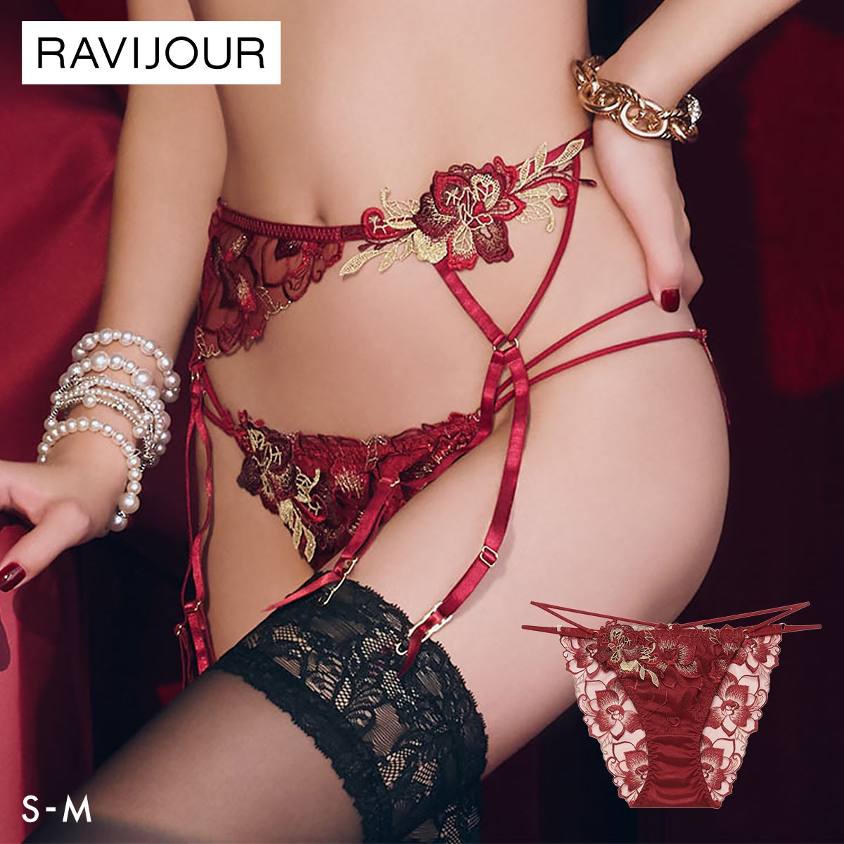 ラヴィジュール ノウェリカ エンブロイダリーレース ノーマルショーツ SM セクシー 総レース バックレース 下着 RAVIJOUR(RE-レッド-S)