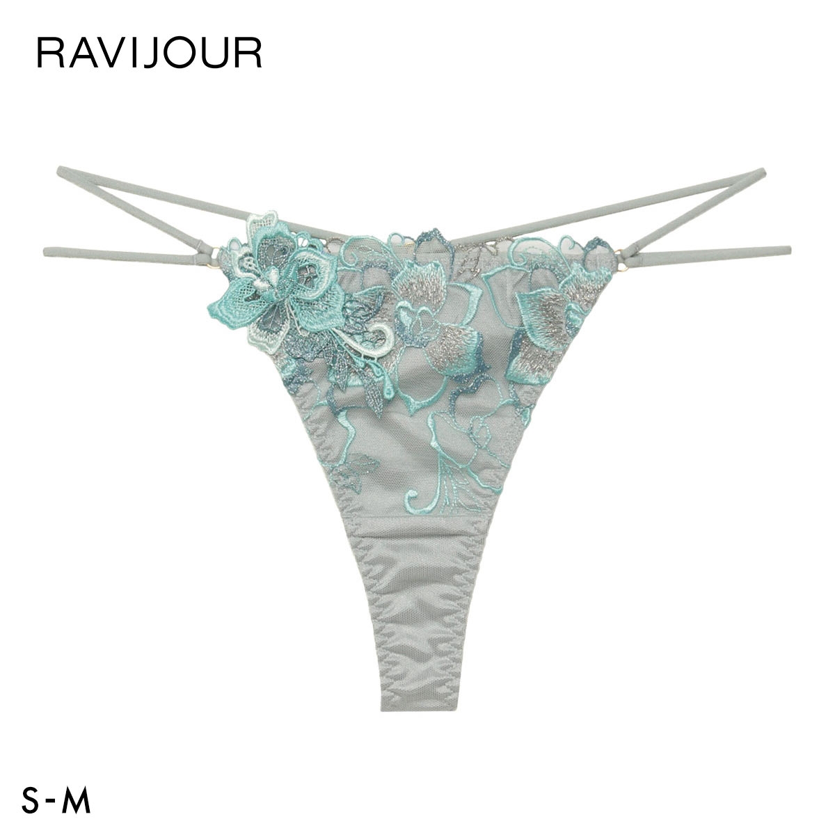 ラヴィジュール ノウェリカ エンブロイダリーレース Tバックショーツ SM 総レース ソング タンガ セクシー バックレース RAVIJOUR(BU-ブルー-S)