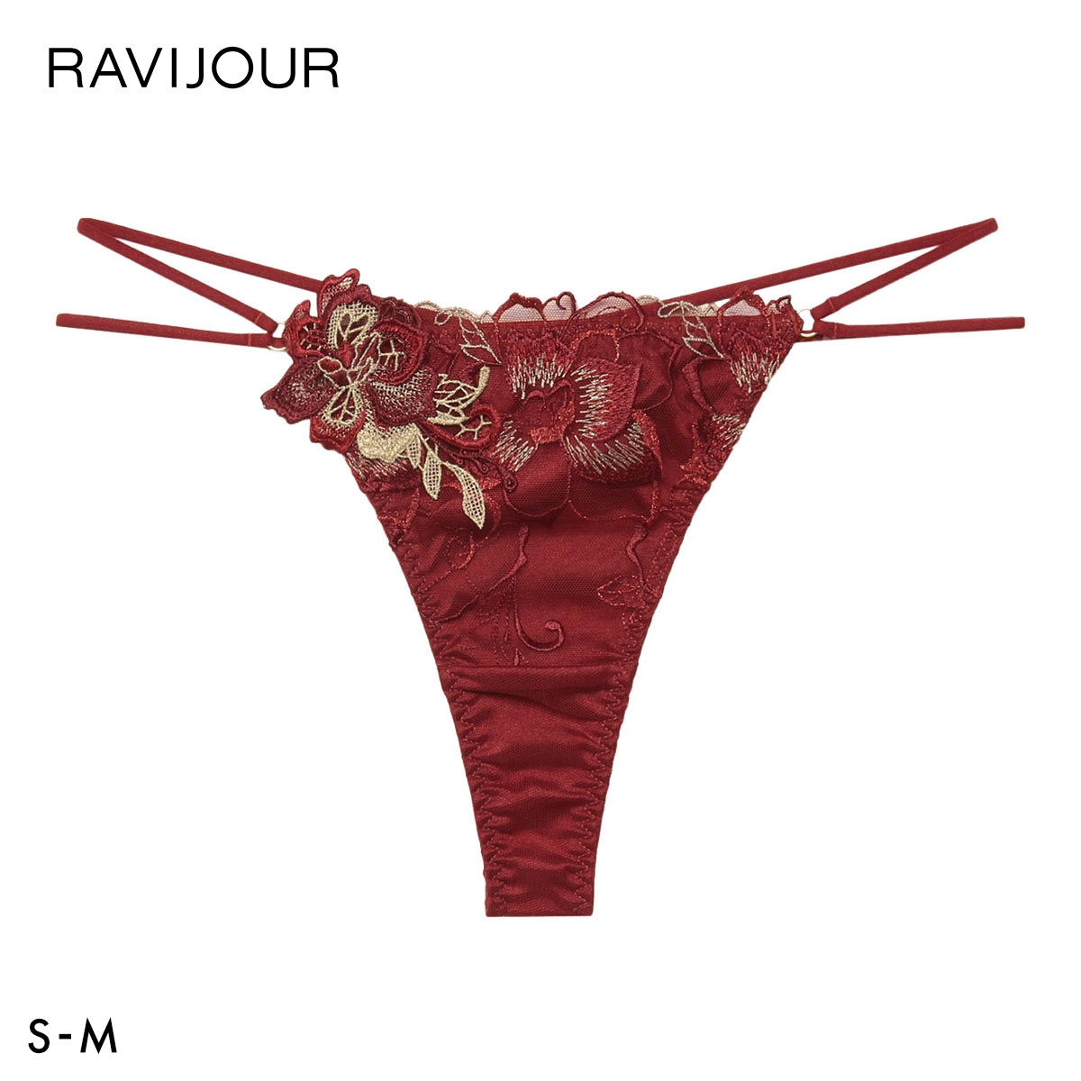 ラヴィジュール ノウェリカ エンブロイダリーレース Tバックショーツ SM 総レース ソング タンガ セクシー バックレース RAVIJOUR(RE-レッド-S)